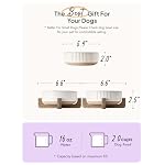 Ceramic Dog and Cat Bowl Set with Acacia Wood Stand - 2 Cup Weighted Non-Slip Food and Water Bowls for Small Dogs & Cats, Lines + Dot - Image 4