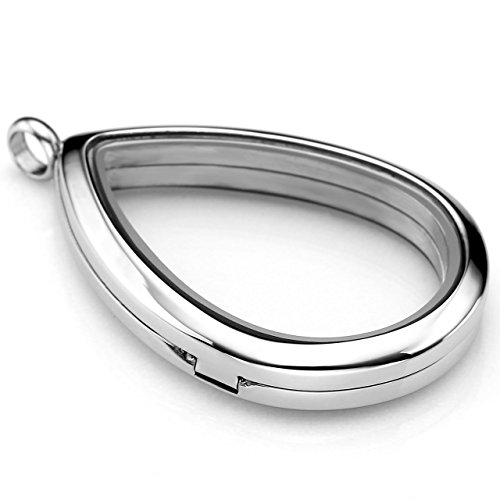 Jovivi Teardrop Floating Charms Memory Locket Necklace - 316 Surgical Stainless Steel Buckle Closure #TOP1