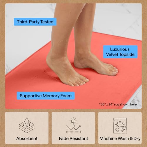 Image of GORILLA GRIP Memory Foam Bath Mat, Soft Absorbent Velvet Bathroom Mats, Durable Dots on Underside, Machine Washable Bathmat, Carpet Rug Room Decor for Shower Tub Floor RV, 24x17 Rugs, Coral