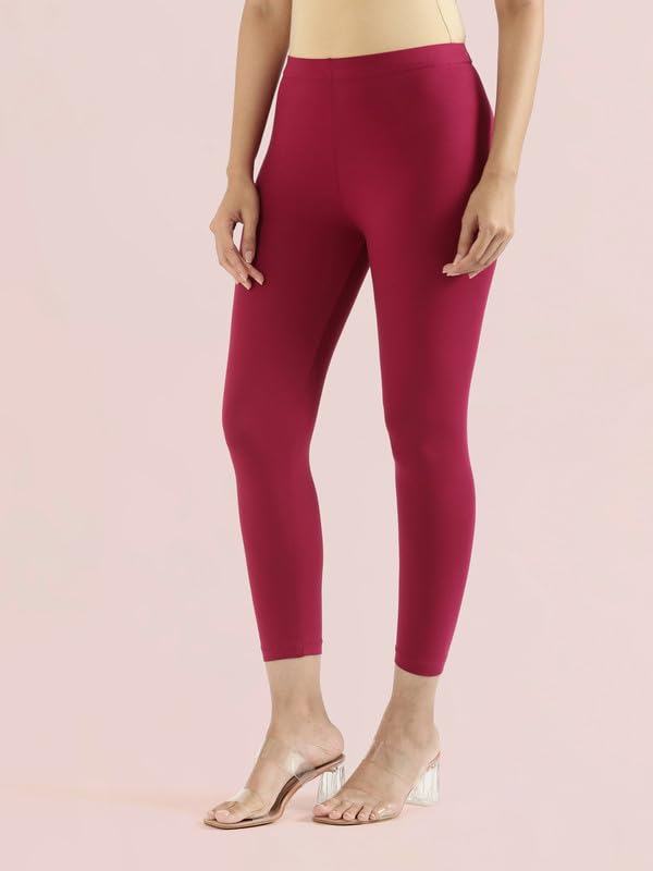 Image of GO COLORS Soft Cotton Stretch Cropped Leggings for Women | Breathable, Mid Rise, Dark Fuchsia
