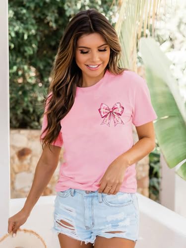 Breast Cancer Shirts for Women Breast Cancer Awareness Tshirt Pink Ribbon Graphic Short Sleeve Tee Tops4
