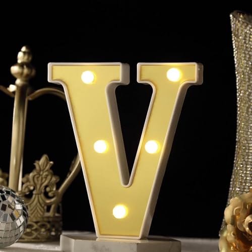 Image of Efavormart 6 inch Gold Marquee Letter V, Mirror Front Warm White LED Light Up 3D Sign, Battery Operated 72H Glow for Wedding Party & Wall Decor