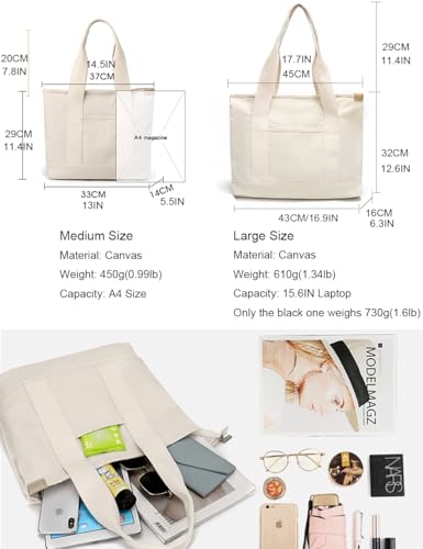 Bolso tote de lona para mujer beige tamaño mediano miniatura 4