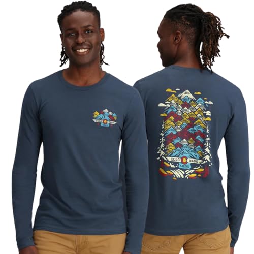 YoColorado Colorado Gifts Fourteener Mountain T-Shirts - for Men or Women, Vintage 14er T Shirt, Long Sleeve, Navy Blue
