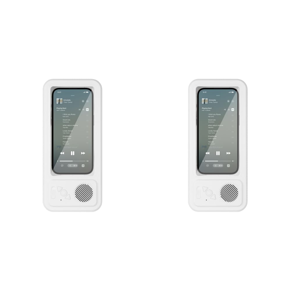 Soporte de ducha recargable para teléfono con altavoz Bluetooth inalámbrico, soporte de pared impermeable para espejos de baño de hasta 7 pulgadas