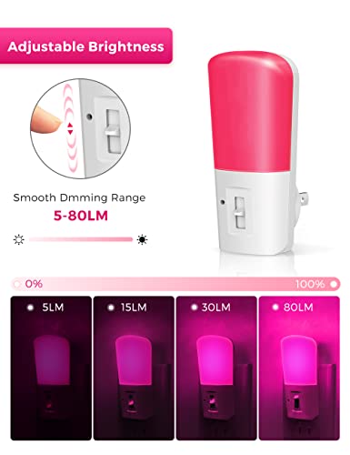 Lohas Pink Night Light, Dimmable Plug In Night Light With Dusk To Dawn Sensor, Brightness Adjustable 5-80Lm, Romantic Decorative Pink Lights, Valentine's Day Decorations 2 Pack #TOP4