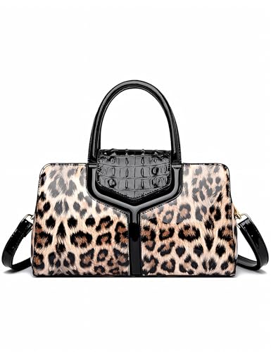Leopard Print and Croc Handbags for Women Designer Cheetah Animal Pattern Tote Shoulder Bag