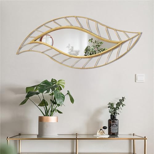 ironsmithn Leaf Teardrop Mirror, Gold Decorative Wall Mirror with Metal