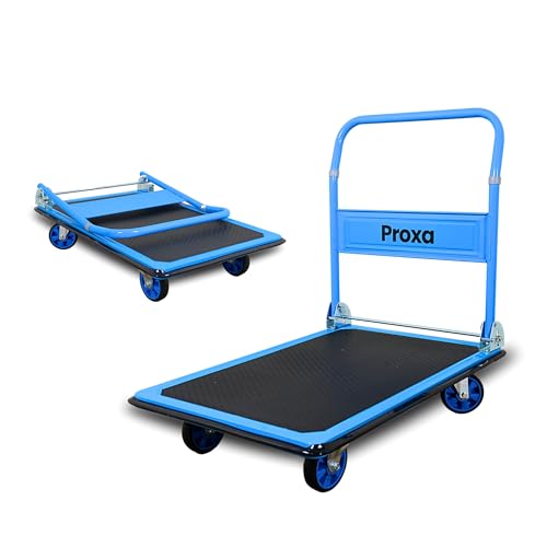 Image of Proxa 300 kg Steel Foldable Platform Trolley | Heavy Duty Material Handling Cart with 5 Inch Wheels | Portable Goods Trolley for Warehouse, Office, Home & Industry Use (91 x 61 x 85 cm)