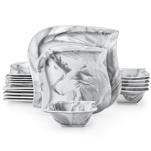 MALACASA Elvira Geschirrset 6 Personen Marmor 18-tlg, Modernes...