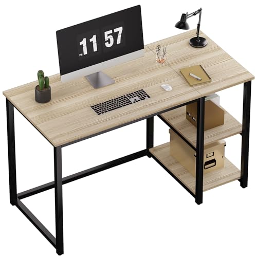 SINPAID Computer Desk 47 inches with 2-Tier Shelves Sturdy Home Office Desks with Large Storage Space Modern Gaming Desk Study Writing Laptop Table, Oak