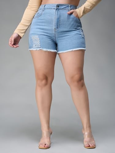 Image of Miss Chase A+ Women's Regular High Rise Mild Distress Regular Denim Skorts