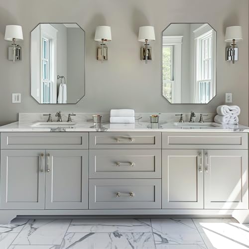 Image of ANDY STAR Brushed Nickel Octagon Bathroom Mirror, 22x30 Inch Stainless Steel Metal Frame, Anti-Rust, Shatterproof HD Glass, Wall Mounted for Bathroom, Bedroom, Living Room