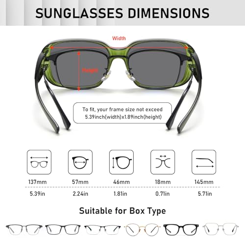 Image of HAOLOTA Fit Over Glasses Sunglasses for Women Men Polarized Classic Rectange Fitover Shades UV Protection Size M