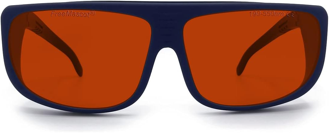 FREEMASCOT Professionelle Laserschutzbrille OD 6+, 190-550nm Wellenlänge Violett/Blau/Grün, für 405nm, 445nm, 450nm, 473nm, 532nm Laser