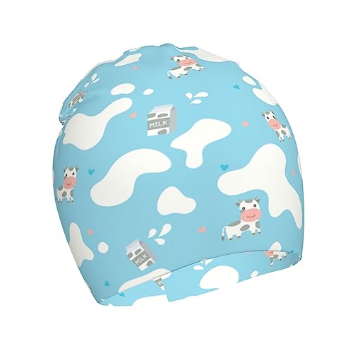 Cow Print Animal Pattern Kids Beanie Hats Warm Knit Beanie Cap Skull Caps Gifts Decor for Boys Girls White