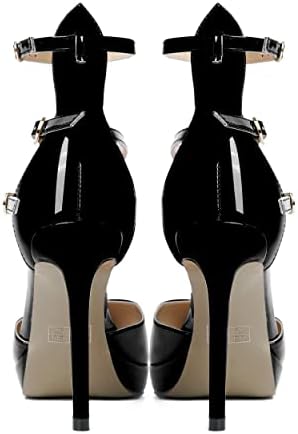 AMBELIGHT Women's Patent Pointed Toe Ankle Strap Heels Buckle High Heel Stiletto 4 Inch Platform Evening Dress Pumps Shoes Black Size 9 - Zapatos de Tacon de Mujer | Image 3