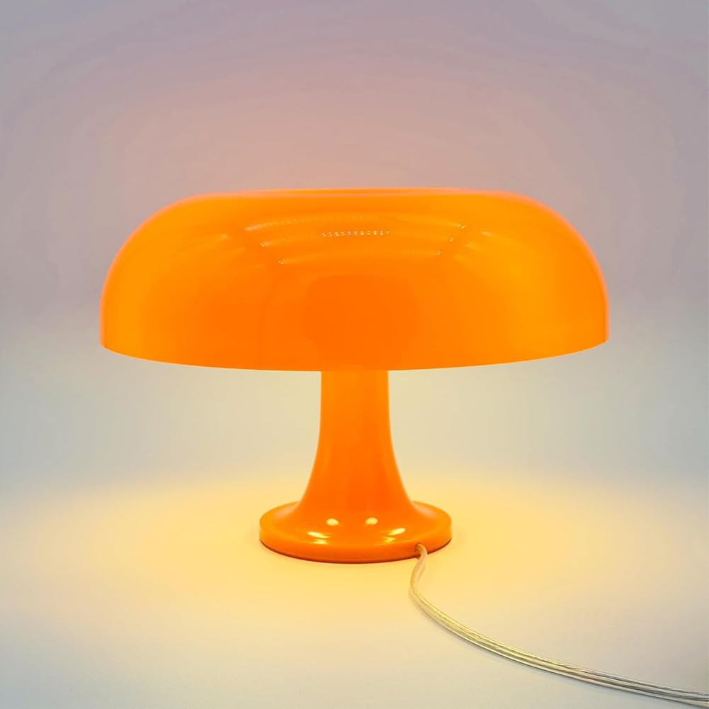 Pilz Tischlampe Orange mit Kabel Schalter Pilz Lampe Dimmbar 3000K/4000K/6000K Nachttischlampe 3 Helligkeitsstufen Innen Dekorative Schreibtischlampe Moderne für Wohnzimmer Schlafzimmer,Orange
