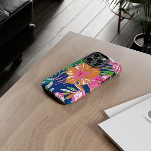 Coque rigide brillante iPhone 14 Pro motif floral tropical multicolore