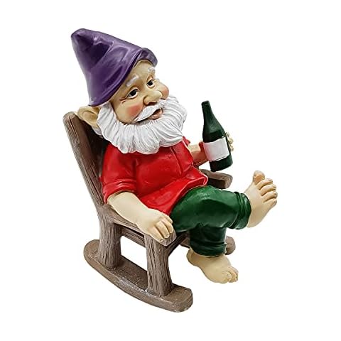 Outdoor Funny Garden Gnomes Decoration Statue Dwarf Figurines Ornament Resin Sculpture Rocking Chair Drinking Gnome Statue For Pation Yard Lawn Indoor Tabletop Home Cover