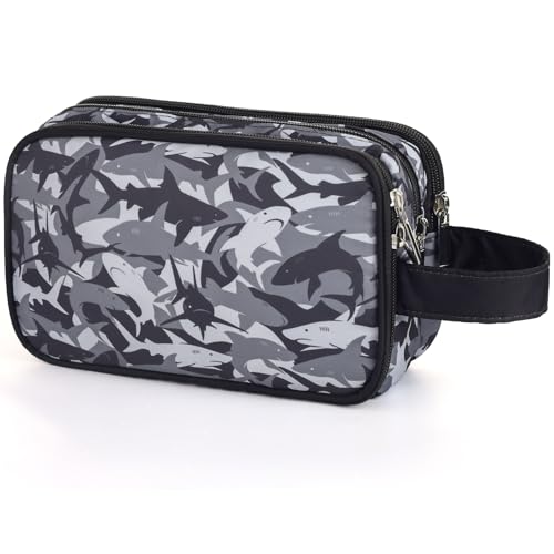 Vipdeal Kids Toiletry Bag for Boys, Travel Toiletry Bag for Little Young Boys Waterproof Hanging Wash Bag Toddler Traveling Toiletries, Shark Black