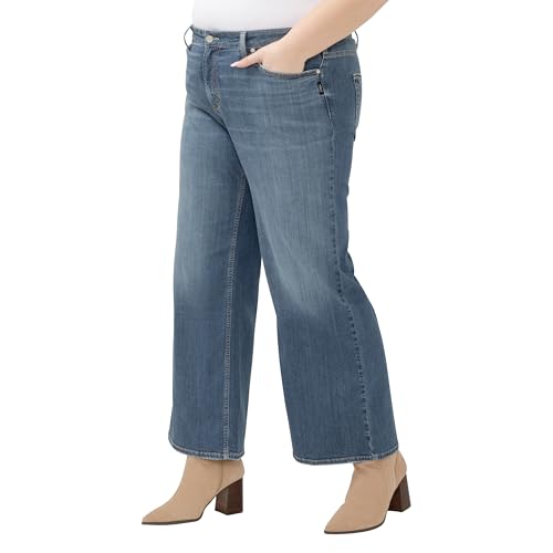 Silver Jeans Co. Women's Plus Size Suki Mid Rise Curvy Fit Wide Leg Jeans2