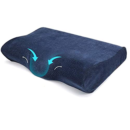 Image of Memory-Foam-Pillow-Orthopedic-Pillow-for-Neck-Pain-Cervical-Contour-Memory-Foam-Pillow-Orthopedic-Pillow-for-Neck-Pain-Orthopedic-Contour-Pillow-Support-Navy-Blue