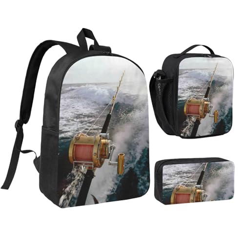 Mochila de caña de pescar 3 en 1 bolsa de almuerzo y estuche de 17 pulgadas