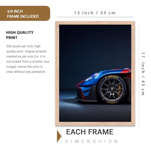 Image of HOMESY Sports Car Framed Posters Gift Items for Boys Room | Wall Decoration for Bedroom Living Room Office Gaming Room Decor | Sports GT3RS Car Poster with Frame for Wall Decor Set Of 3 Size (13x17 inch, BROWN)