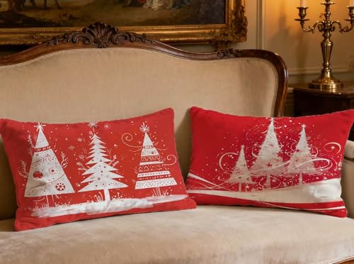 Coussin Noël rouge housse en velours 40x60cm rectangulaire pour décoration maison