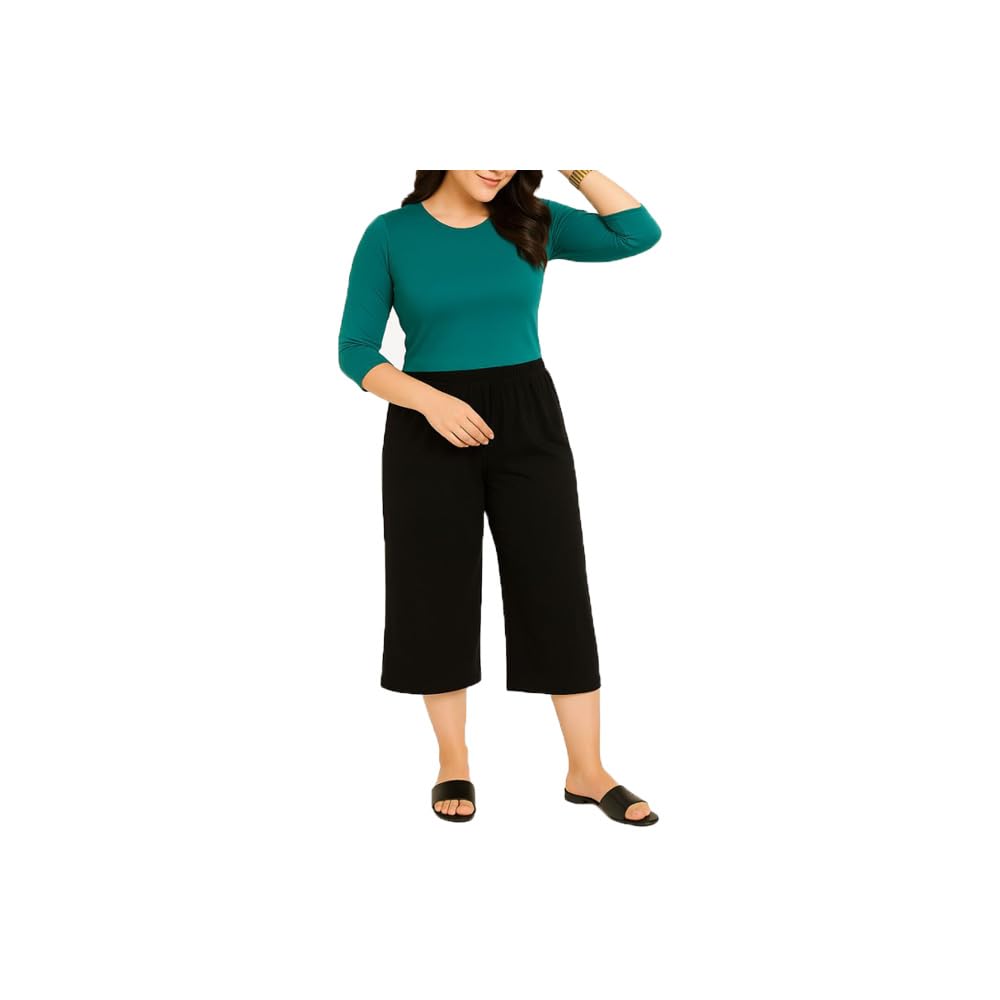 brand flex Women's Mid Waisted Capri Pants Casual Wide Leg Yoga Pants Loose Soft Pajama Pant For Women Black Single Pack-picture-34