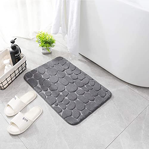 Yihouse Memory Foam Bath Mat Cobblestone Bathroom Rugs Super Water Absorbent Machine Washable Bath Rugs(17X24,Dark Gray) #TOP5
