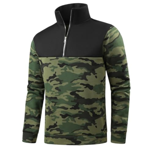 Sweat-shirt camouflage homme demi-zipper col montant en coton