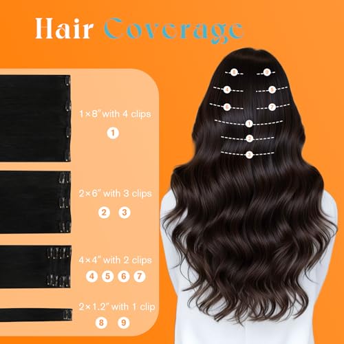Image of Sunny Hair Clip in Hair Extensions Real Human Hair Jet Black 22 Inch 180g | Straight Clip in Hair Extensions Black Human Hair, Natural Blend, Full Bodied Look and Fuller Coverage for Braid Styling