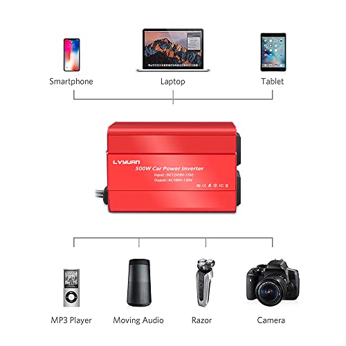 Cantonape 500W Car Power Inverter Dc 12V To 110V Ac Converter With Dual Ac Outlets Dual 3.1A Usb Car Charger Adapter For Car Home #TOP3