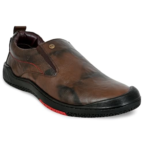 Image of Allen Cooper Genuine Leather Casual Shoes with Ankle Support, Anti Slip Technology, Better Padded and Cotton-Like Memory Foam Cushion Insole(40182Color Options- Black /Brown, Sizes- 6,7,8,9,10)