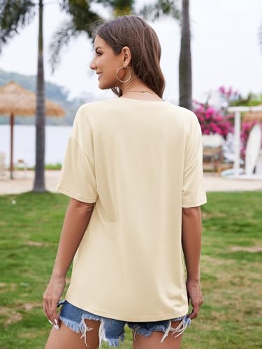 Image of UNCLECAT Womens Deep V Neck T Shirts Summer Oversized Short Sleeve Tops | V Neck, Sexy, Solid, Loose Fit, Casual, Trendy, Going Out, Daily Wear, Workout