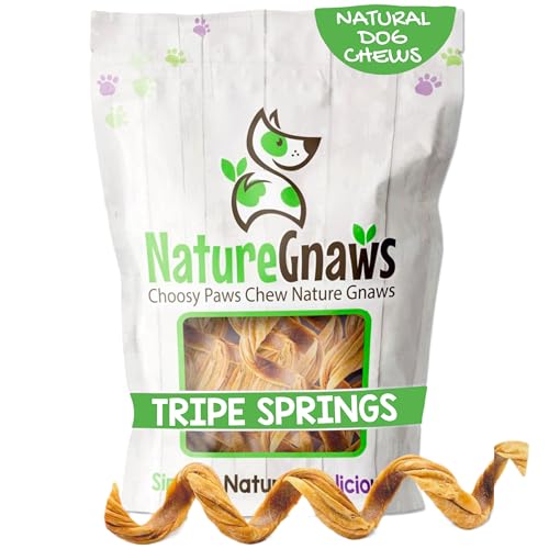 Nature Gnaws Tripe Twist Springs for Dogs - Premium Natural Beef Dog Treats - Simple Single Ingredient Crunchy Dog Chews - Training Reward - 8 Inch 10 Count