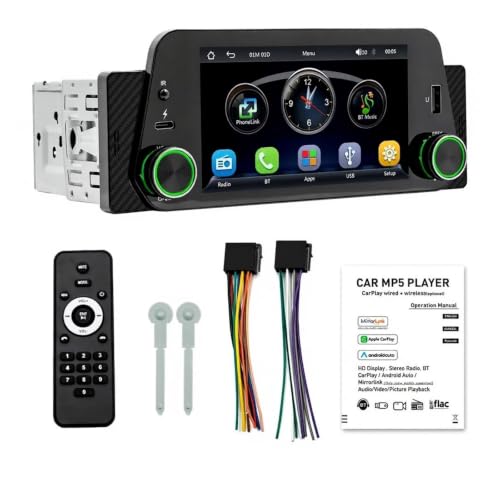 Stereo multimedia para coche 1 DIN con pantalla HD de 5 pulgadas y Android Auto con cable 7