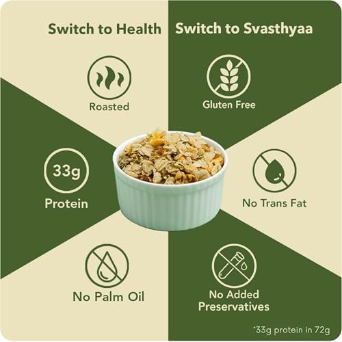 Image of Svasthyaa High Fibre Millet Mix | Roasted Chivda Namkeen with Jowar, Chana Jor, Moong Jor & Corn Flakes | Healthy Indian Snack for Adults | High Protein, Sugar Free, Gluten Free | Diabetic Friendly Jain Roasted Mixture | 72g