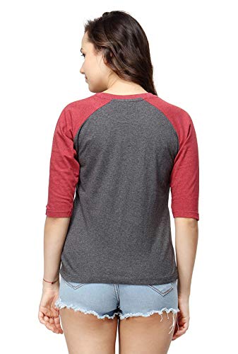 Image of PINACOLADA Women's Raglan Sleeve Top for Casual Wear | Crew Neck | Short Sleeve | Poly Cotton Top Crafted with Regular Sleeve & Comfort Fit for Everyday Wear