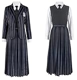 2022 Wednesday Addams Kostüm Nevermore Kleid Schuluniform Nadelstreifen Anzug Shirt Mantel Komplette Halloween Outfits (Damen, Large)