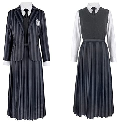 2022 Addams Kostüm Nevermore Kleid Schuluniform Nadelstreifen Anzug Shirt...