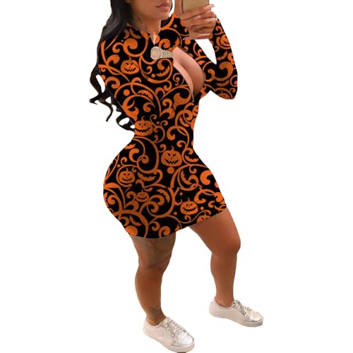 Image of Front Zipper Bodycon Dress Party Long-Sleeve Club Dresses