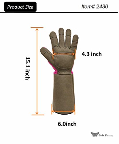 G & F Products 2430M Florist Pro Long Sleeve Rose Gardening Gloves, Thorn Resistant Garden Gloves, Rose Pruning Gloves - Women Fits All , Pink #TOP2