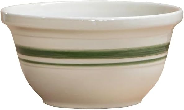 Ohio Stoneware Dominion Mixing Bowl, 12 Inch, Stoneware, Green Stripe, Rustic Style, Lead-Free Glaze, Dishwasher Safe, Microwave Safe, Made in USA