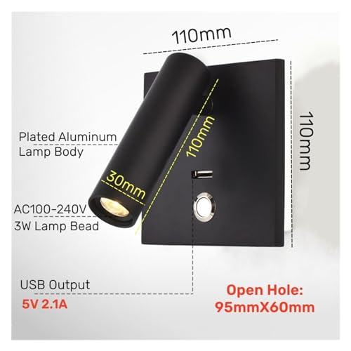 Aplique de pared LED de 3W cromado con cargador USB e interruptor 4