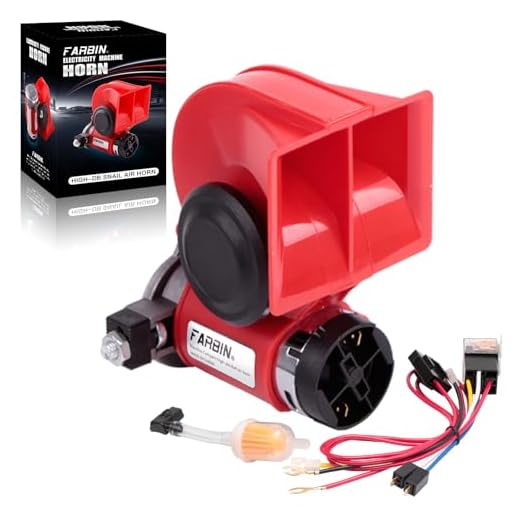 FARBIN Compact Air Horn with Compressor Snail Electric Car Horn 12V 150db Super Loud Nautilus Wiring Harness for Any 12V Vehicles (12V, red)