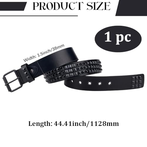GORGECRAFT Black Rivet Belt PU Leather 44.4 x 2 Inch Gothic Punk Rock Bright Metal Alloy Pyramid Studs Studded Grommet Threads Belts for Clothing Jeans Pants Dresses Women Men Supplies2