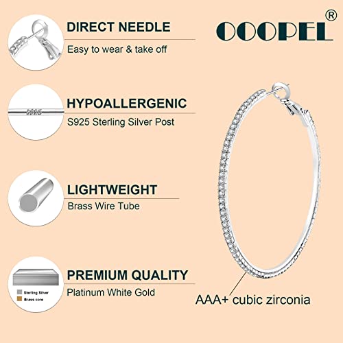 Large Rhinestone Hoop Earrings 925 Sterling Silver Post Cubic Zirconia Hoop Earrings Thin Rhinestones Round Hoop Earrings For Women Silver Hoop Earrings Sparkly Hoop Earrings With Crystals For Girls #TOP1